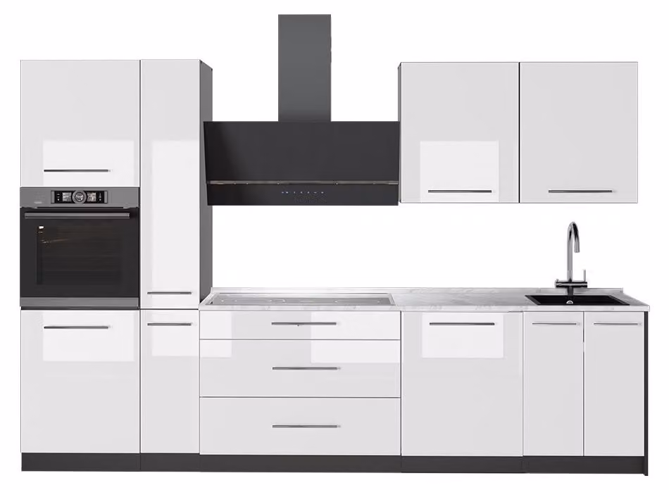 Cucina componibile Vicco Fame-Line Bianco lucido/Antracite 310 cm, PL Marmo, Model 64278