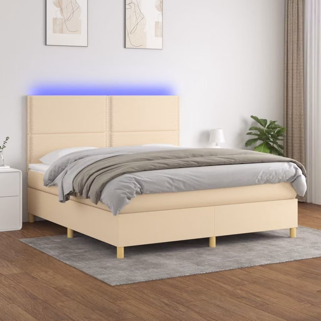 Maison Exclusive - Letto a Molle con Materasso e LED Crema 180x200 cm in Tessuto