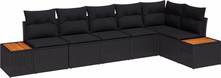 Set Divano da Giardino con cuscino 6 pcs Nero Poly Rattan