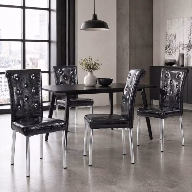 Set da 2 sedie da pranzo REDOM in PVC effetto pelle nero con gambe in metallo galvanizzato per cucina e sala da pranzo in stile moderno