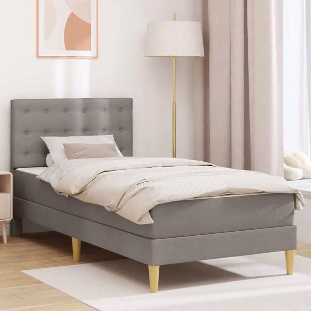 Letto con struttura imbottita vidaXL in tessuto beige e grigio L/P/H: 202 x 90 x 94 cm