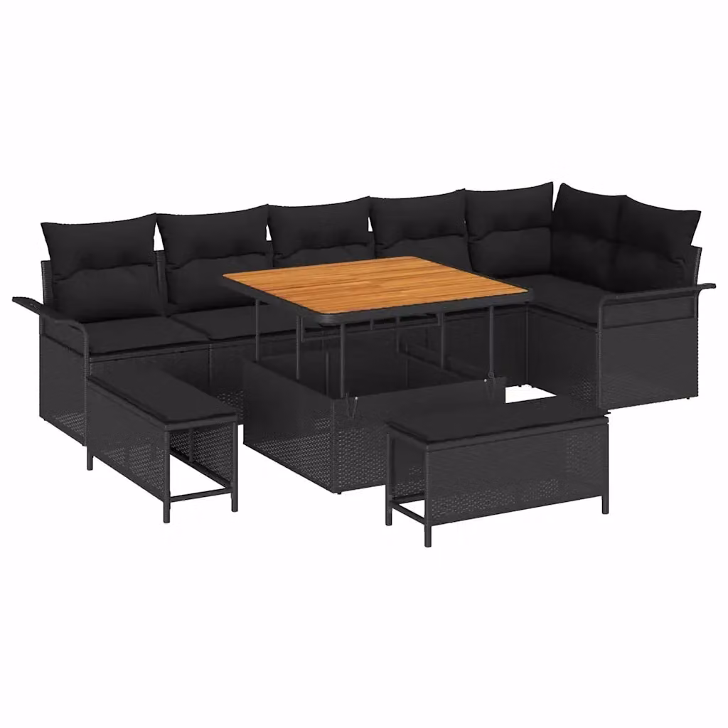 Set Divano da Giardino vidaXL 9 Pezzi con Cuscini e Contenitore, L-Shape, Nero – 2