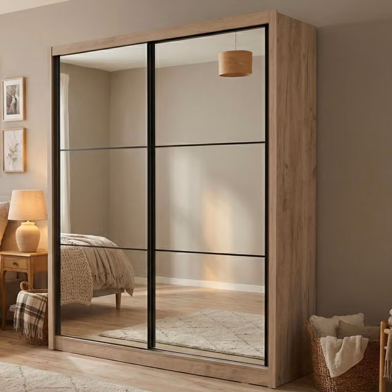 Dmora Guardaroba Grande Godrano 213x216h cm Marrone Rovere Grigio, Appendiabiti 5 Ripiani