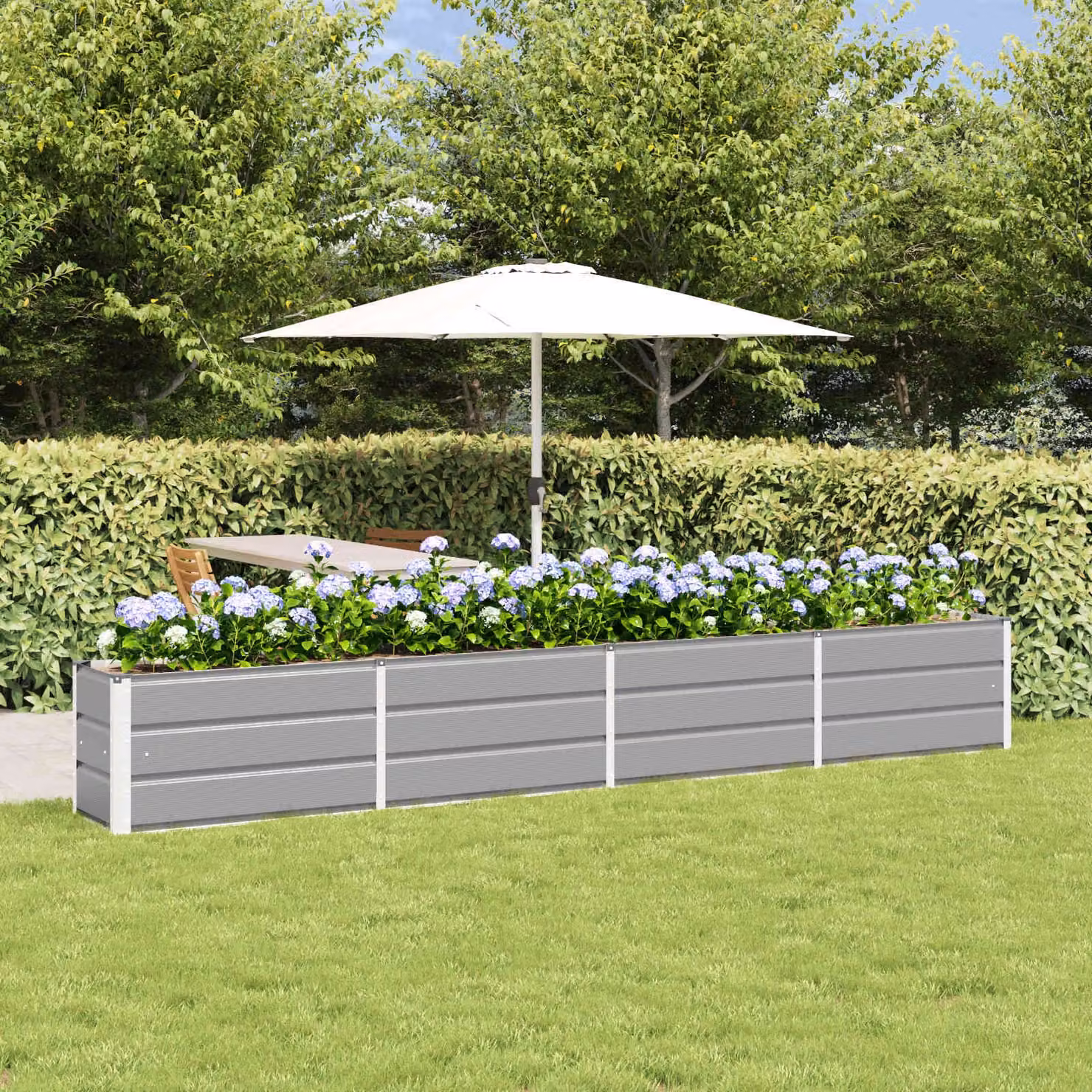 Fioriera vidaXL in acciaio e plastica, Grigio chiaro, L: 320 cm, P: 40 cm, H: 45 cm