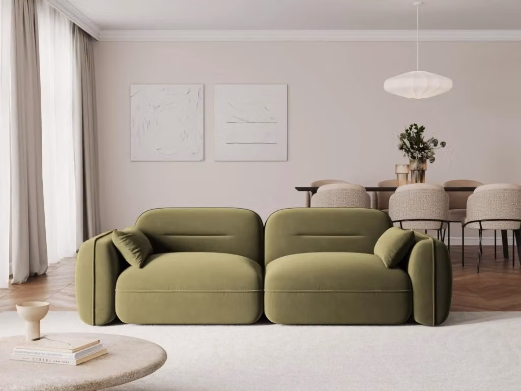 Divano modulare Sydney Cosmopolitan Design a 3 posti in velluto verde chiaro L: 230 cm, P: 76 cm, H: 70 cm – 2