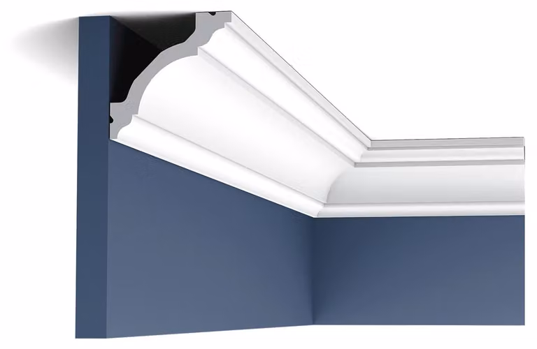 Orac Decor C213 Luxxus Modanatura per stucco Profilo per stucco Profilo decorativo Modanatura d'angolo Modanatura decorativa per soffitto-parete Bianco classico | 2 metri