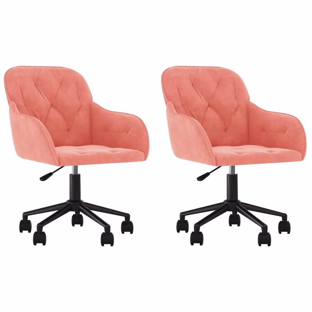 Set di 2 sedie da pranzo girevoli vidaXL in velluto rosa con ruote e struttura in metallo e legno – 2