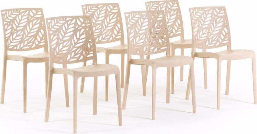 set di 6 sedie impilabili in polipropilene con fibra di vetro per uso esterno e giardino, bar e ristorante, cucina design moderno - DAFNE - Crema