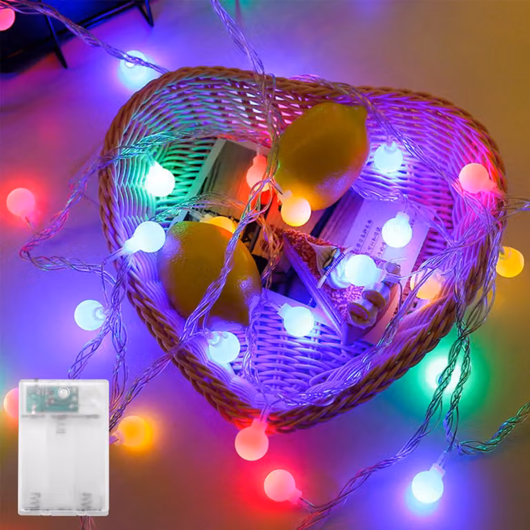 Catena luminosa a LED con palline, 4 metri, 40 LED colorati, alimentata a batteria