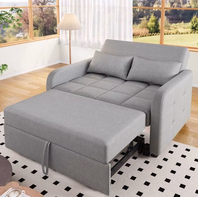 Divano letto estraibile con schienale regolabile; zona letto 110x180 cm; grigio antico