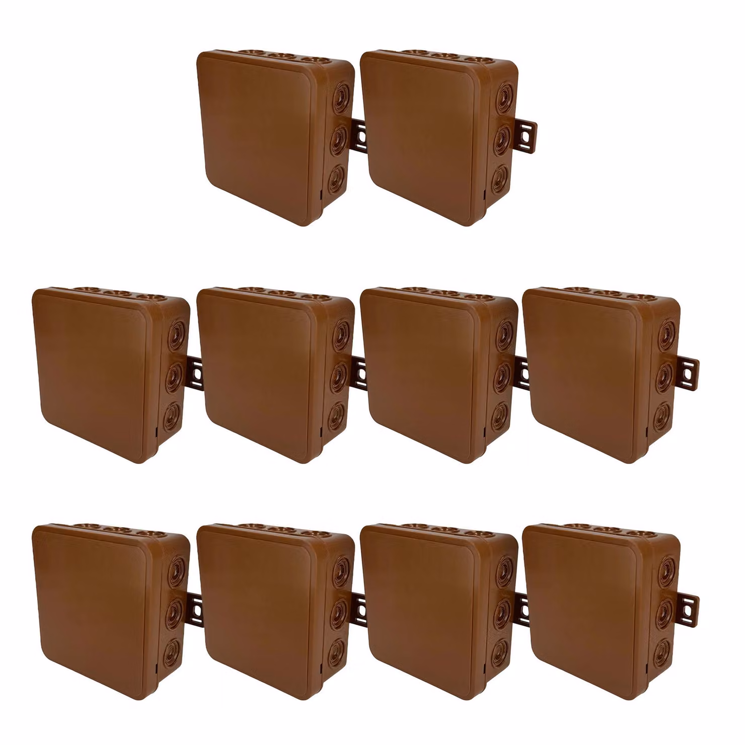 10x Scatola di giunzione flessibile per montaggio a superficie 100x100x41mm IP54 12 ingressi a scatto con aperture per l'estrazione marrone V7 EDO777918 EDO Technic
