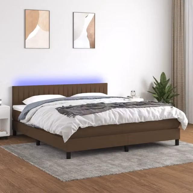Letto con Materasso a Molle e Illuminazione LED vidaXL, Marrone e Bianco, L/P: 160 x 200 cm – 1