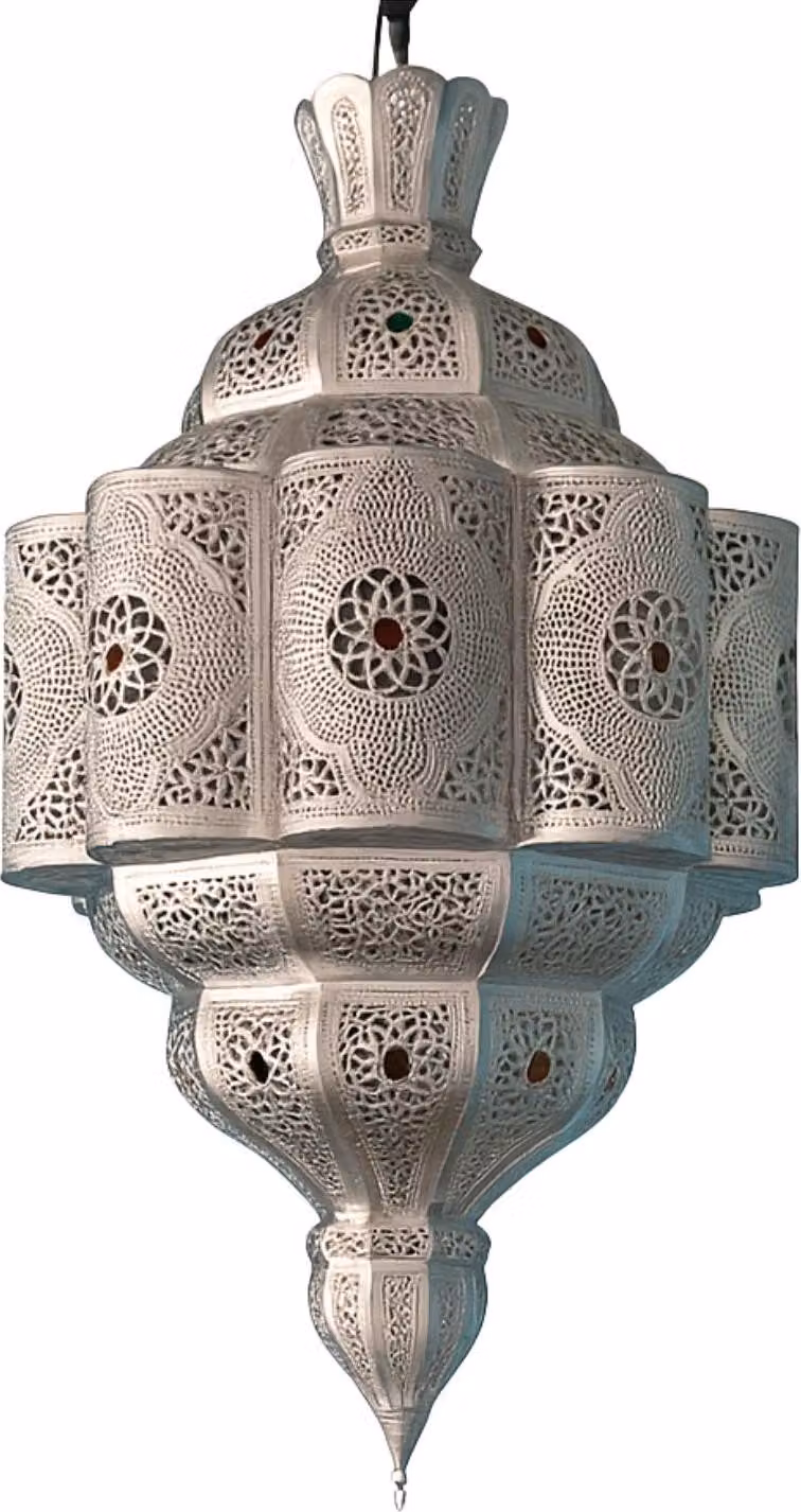 Grande lampada orientale a sospensione Roubla argento 120cm