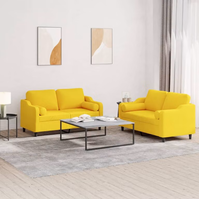 Maison Exclusive - Set divano a 2 posti con cuscini in tessuto giallo chiaro