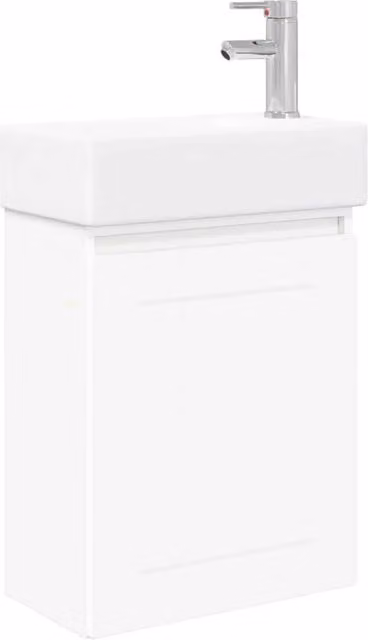 Mobile bagno moderno sospeso bianco con ante a battente e dettagli argento L/P/H: 45,5 x 25,5 x 84 cm