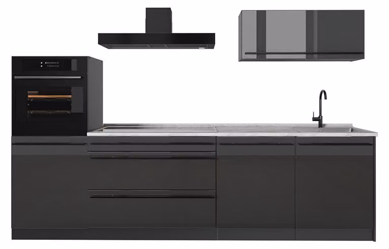 Cucina componibile Vicco R-Line Antracite lucido/Antracite 280 cm piano di lavoro Marmo, Model 66467