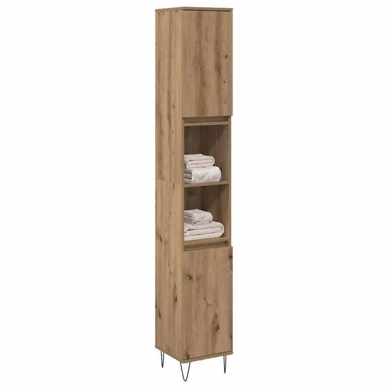 Armadietto da bagno sospeso vidaXL in legno rovere marrone con ripiani e ante, L: 30 cm, P: 30 cm, H: 190 cm