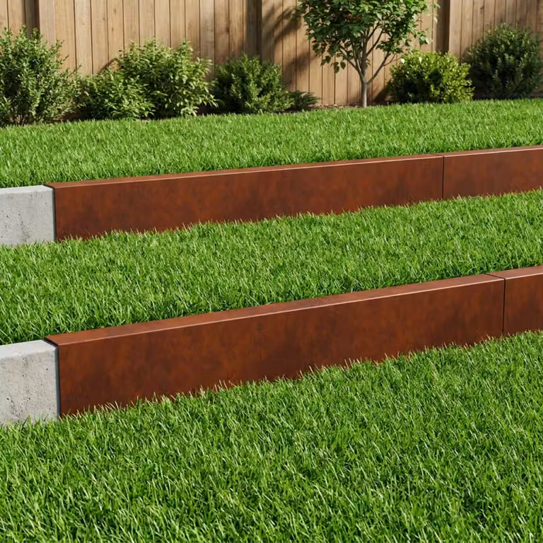 Set di 10 profili di copertura per giardino vidaXL in acciaio, colore marrone, L: 100 cm, P: 5 cm, H: 15 cm