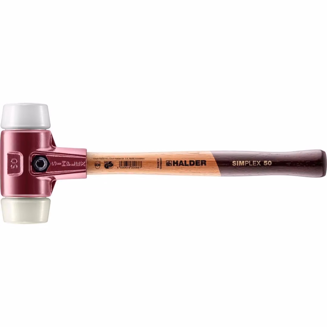 Mazza SIMPLEX soft-face con alloggiamento TE e manico in legno, Ø 50, superplastica / nylon