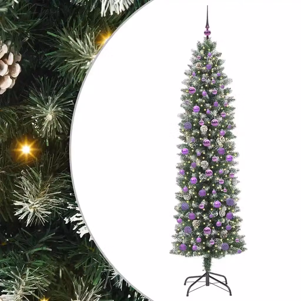 Albero di Natale artificiale moderno vidaXL verde e bianco con luci LED, Altezza: 210 cm – 2