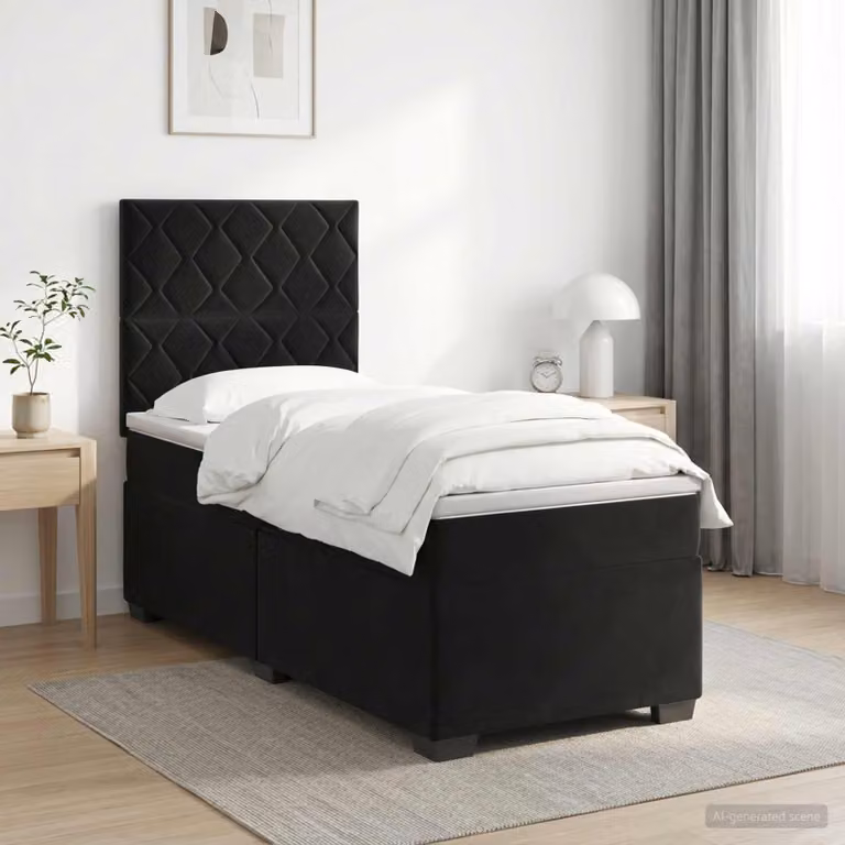 Letto box spring con materasso vidaXL in velluto nero, L/P/H: 90 x 200 x 76 cm