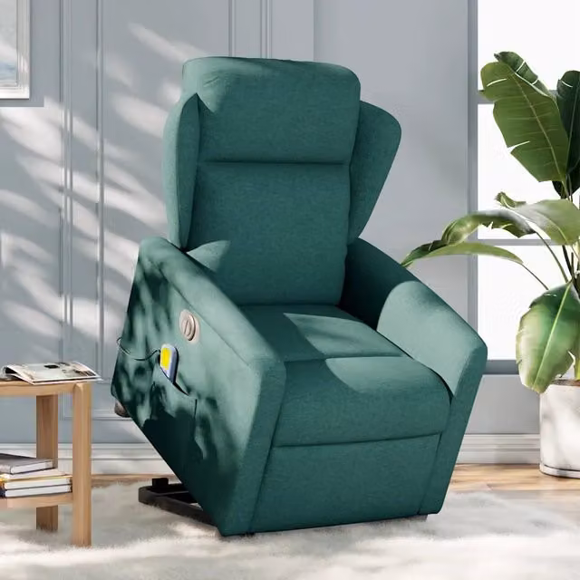 Poltrona Alzapersona Massaggiante Elettrica vidaXL Verde con Braccioli e Rivestimento in Tessuto