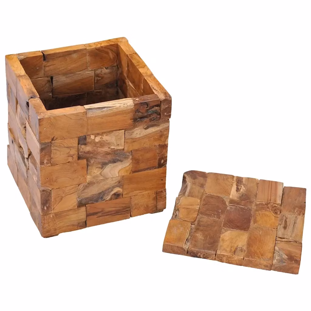 Sgabello con contenitore in legno di teak marrone vidaXL L/P/H: 45 x 40 x 45 cm – 2