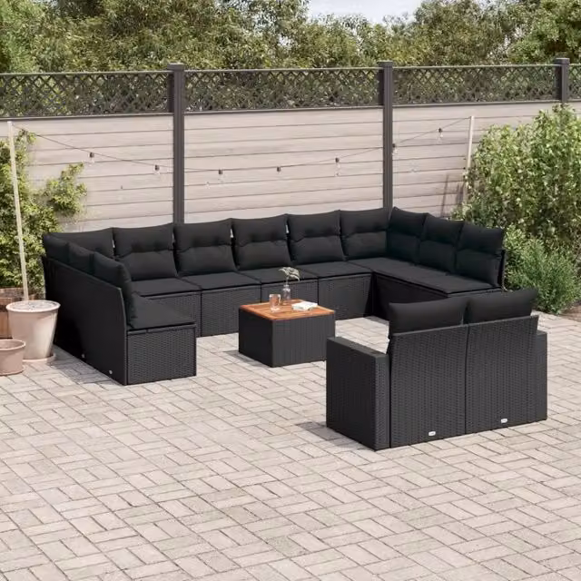 Set di Divani da Giardino Moderno VIDAXL in Polyrattan Nero con 13 Pezzi e Cuscini