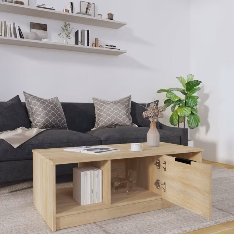 The Living Store tavolino in rovere Sonoma 102x50x36 cm materiale a base di legno