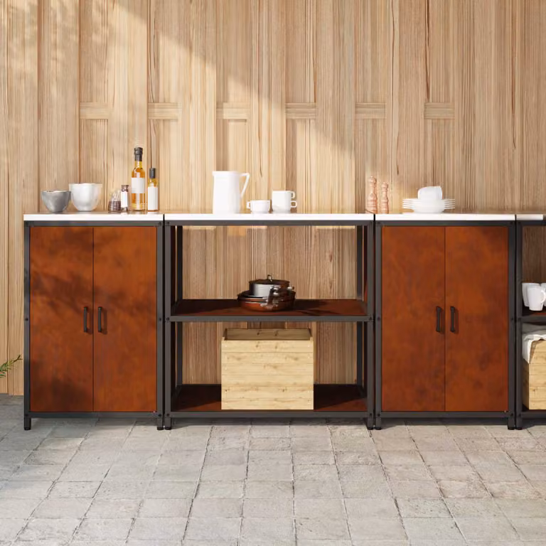 vidaXL Mobile Unità a Parete per Cucina in Metallo Stile Industrial Marrone con Ante a Battente