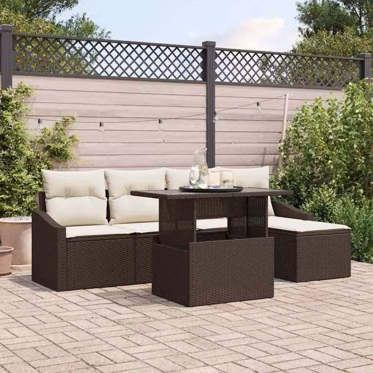 Maison Exclusive - Set da giardino composto da 6 pezzi, divano, in rattan sintetico marrone e crema
