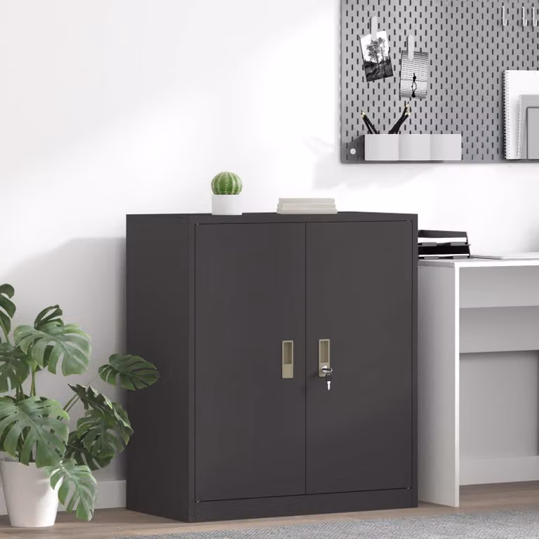 Armadio in metallo nero stile industrial vidaXL con ante a battente e serratura L 80 x P 40 x H 90 cm