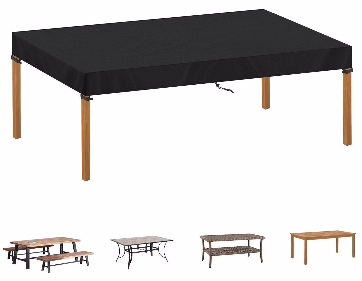 Telo copri-tavolo da giardino, forma rettangolare, dimensioni 200x90x15 cm, tessuto Oxford 420D, impermeabile, resistente ai raggi UV, colore nero