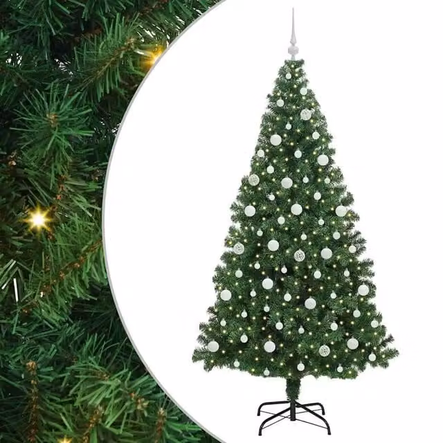 Albero di Natale artificiale verde vidaXL con 300 LED luce bianca calda, Altezza: 210 cm