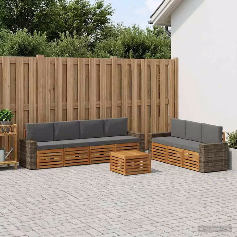 Set di divani da giardino vidaXL in legno di acacia massello con cuscini, 8 pezzi, marrone e grigio