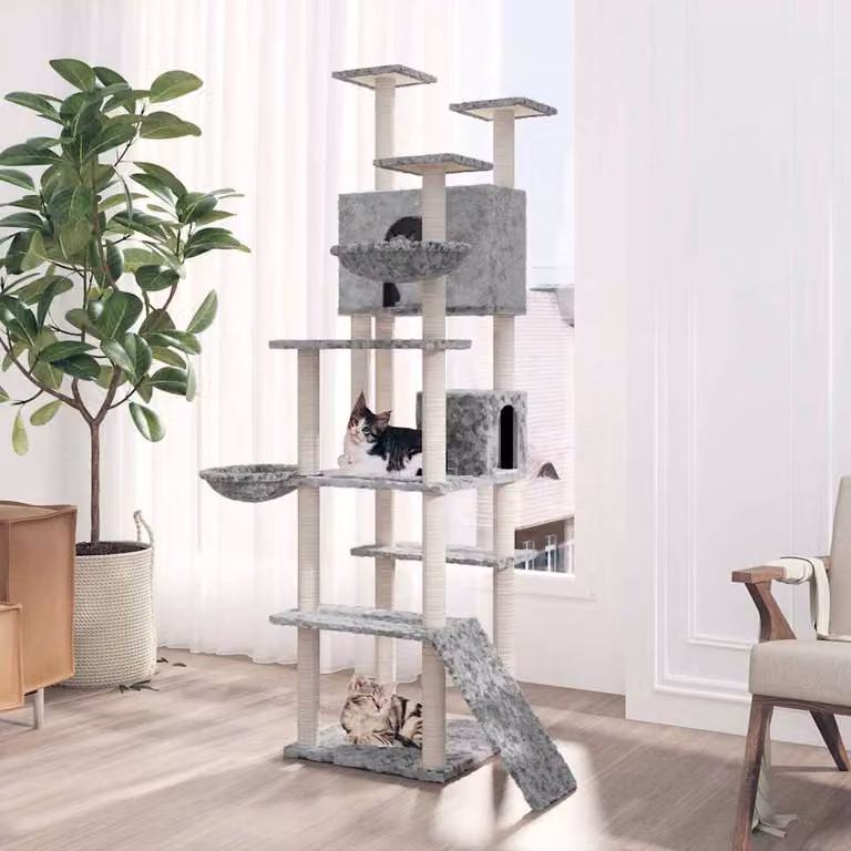 vidaXL Albero per Gatti con Tiragraffi in Sisal Grigio Altezza: 191 cm