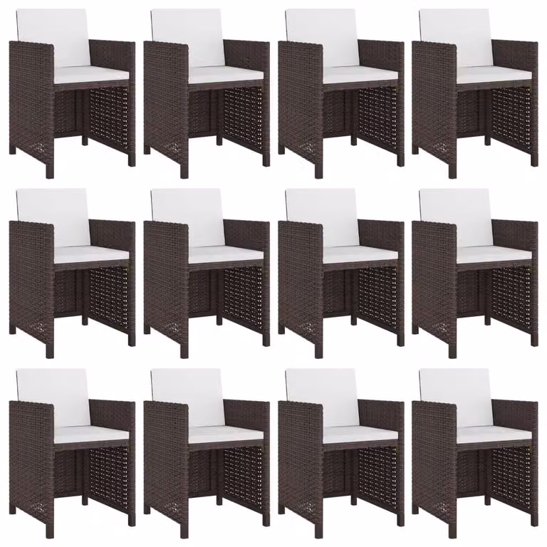 Set da Pranzo da Giardino 13 pz con Cuscini Polyrattan Marrone