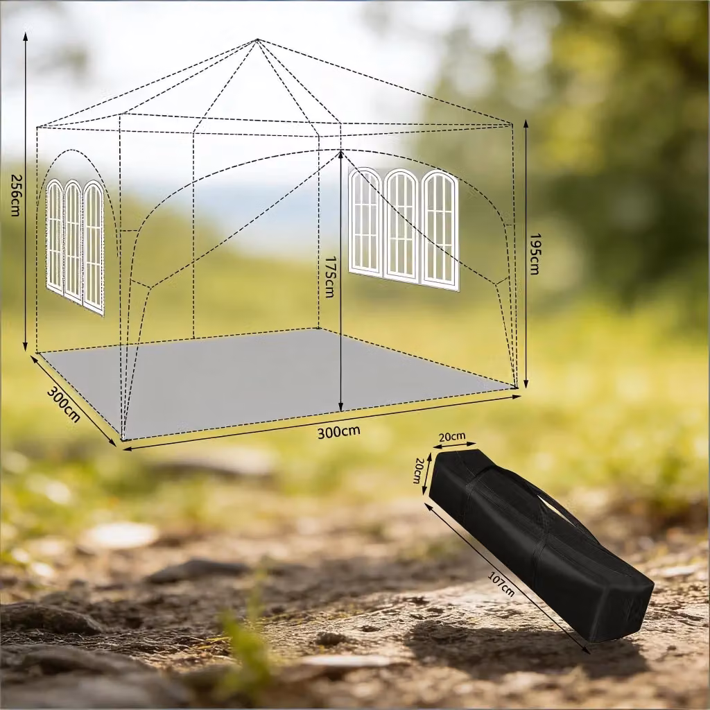 Gazebo Pieghevole Pop-up REDOM Verde in Tessuto Oxford con Protezione UPF 50+ L/P: 300 x 300 cm, H: 256 cm – 2