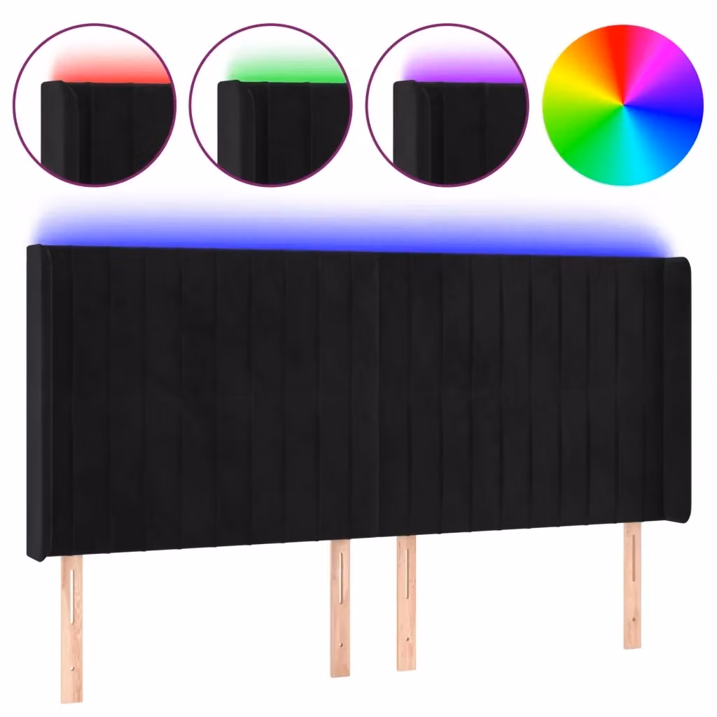 Testiera con LED e porta USB vidaXL in velluto nero, L: 203 cm, P: 16 cm, H: 118/128 cm – 2