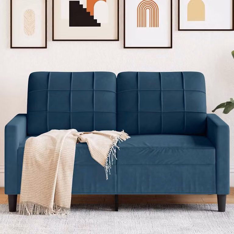 Divano a 2 posti vidaXL in velluto blu con struttura in metallo per il tuo soggiorno L: 137 cm, P: 80 cm, H: 77 cm