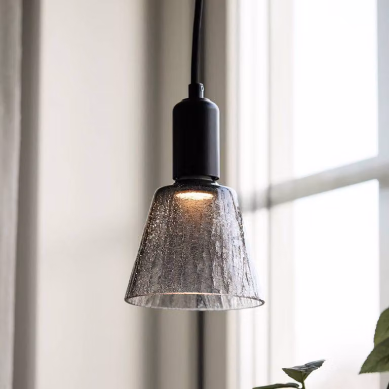 PR Home lampada a sospensione Tilda, grigio fumo, Ø 12,5 cm, spina in vetro Tilda, Alluminio / Grigio / Zincato, Soggiorno / Sala da pranzo, Vetro, Moderno