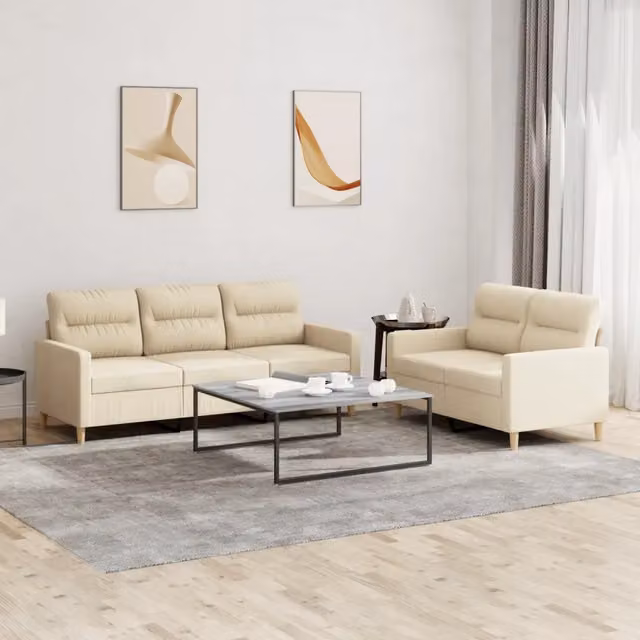 Set di divani 2 pezzi vidaXL beige in tessuto con cuscini per soggiorno moderno – 1