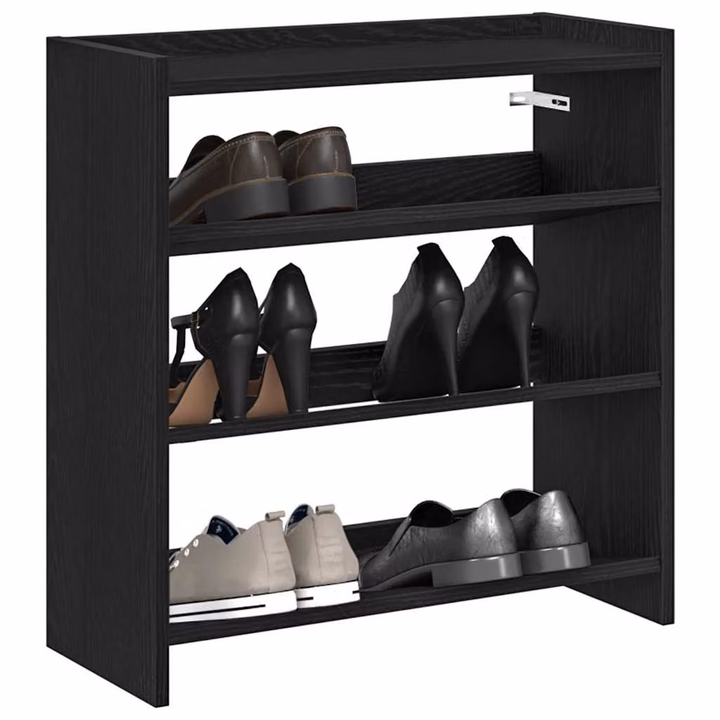 Scarpiera moderna vidaXL nera in legno e MDF con ripiani piatti, da appendere a parete, L: 60 cm, P: 25 cm, H: 62 cm