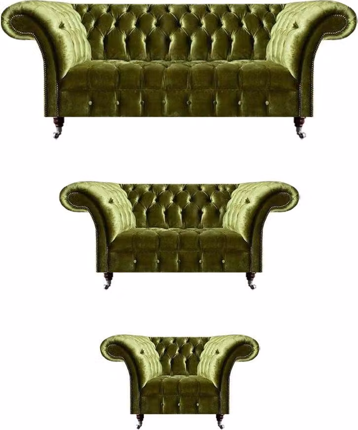 Garnitur Sofas Set 3tlg Wohnzimmer Luxuriöse Moderne Textil Chesterfield