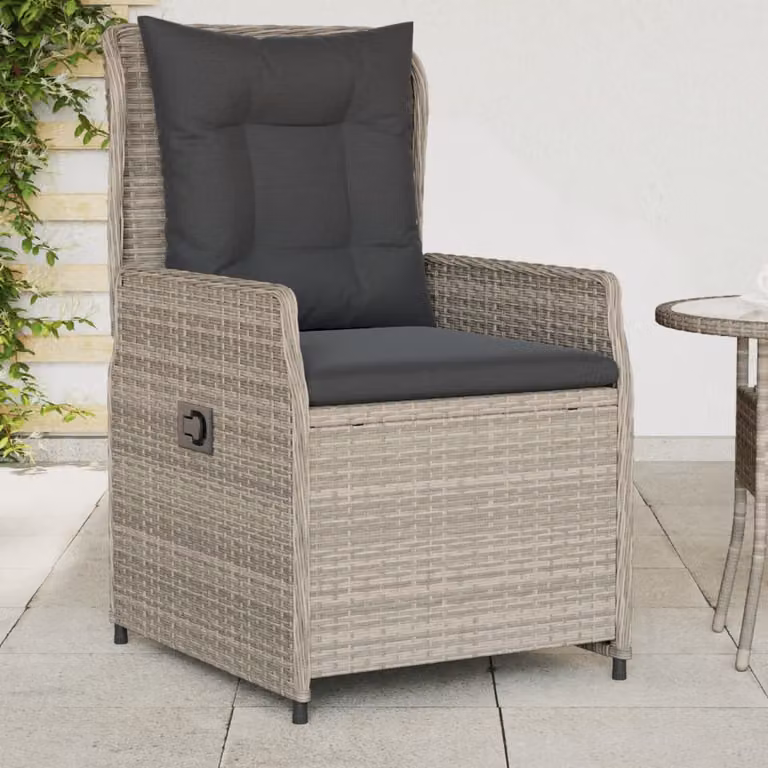 Set di 2 sedie da giardino reclinabili vidaXL in polyrattan e metallo, colore grigio chiaro