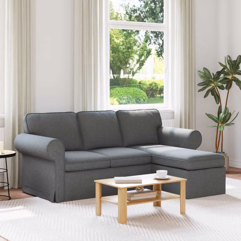 vidaXL Divano angolare a L in tessuto grigio con struttura in metallo L/P/H: 195 x 138 x 80 cm