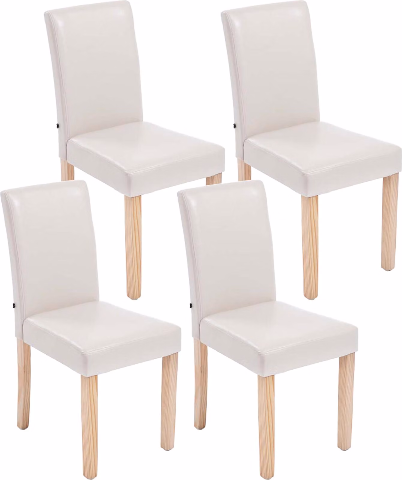 Set di 4 sedie da pranzo CLP Ina in ecopelle con struttura in legno, colore crema; struttura in legno color naturale