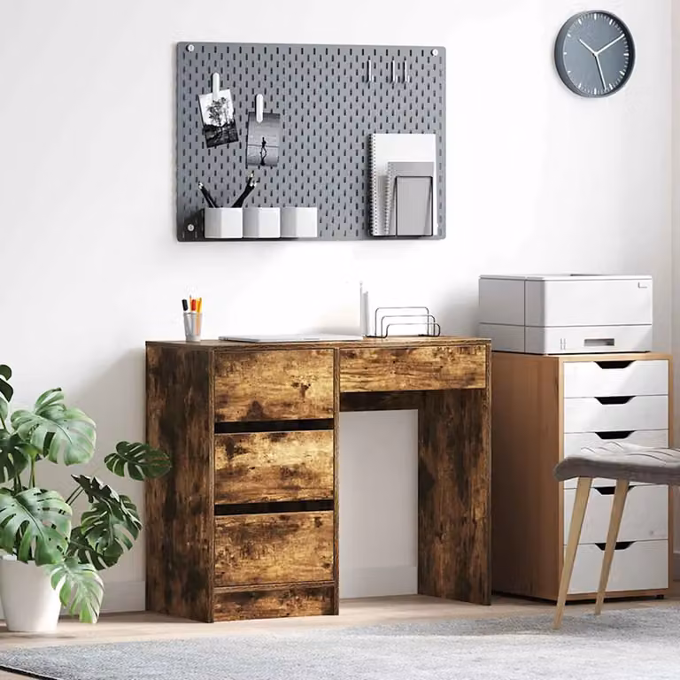 Scrivania moderna vidaXL in legno ingegnerizzato rovere fumé, L 90 x P 37.5 x H 75 cm