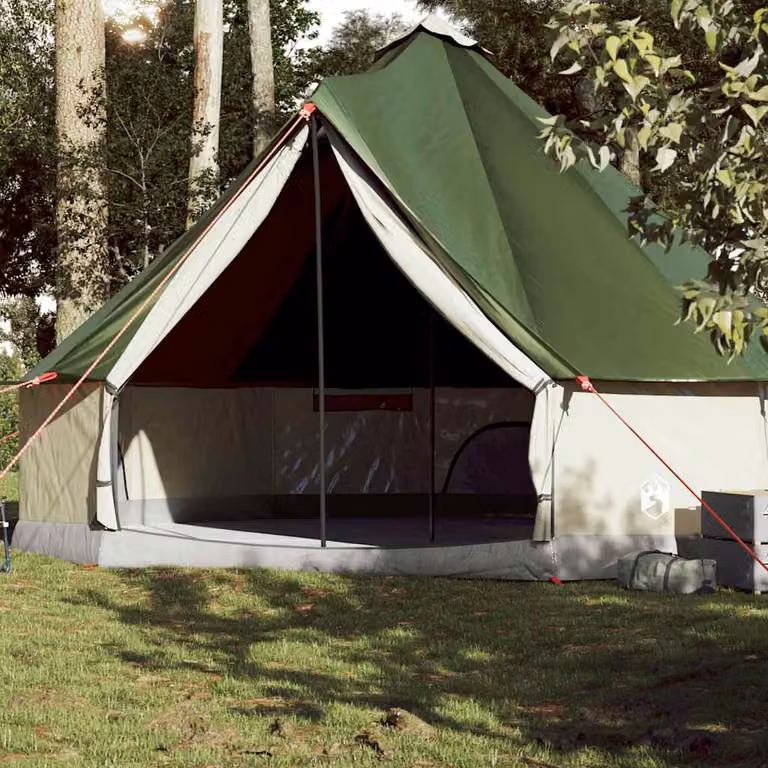 Tenda Familiare Impermeabile vidaXL per 10 Persone Verde in Poliestere e Acciaio