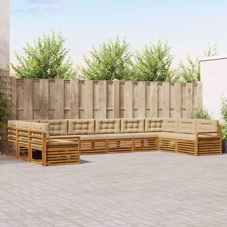 Set di divani da giardino vidaXL a forma di L composto da 8 pezzi in legno di acacia massello con cuscini beige e marrone